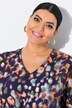 Blouse, motief, rimpelband, V-hals, 3/4-mouw