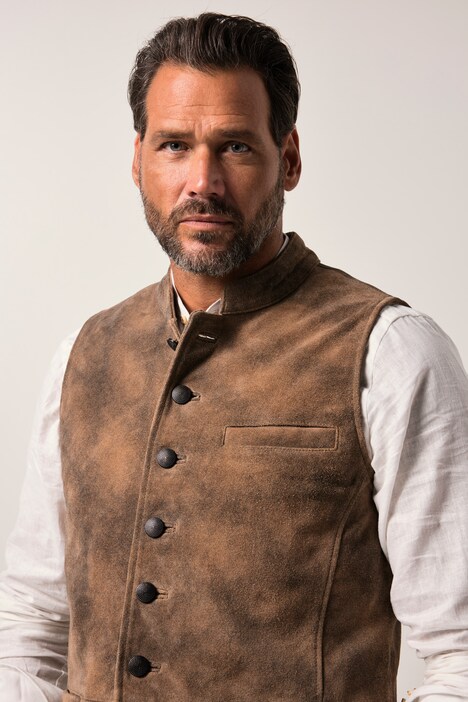JP1880 leren vest, traditioneel, rundleer, tot maat 72