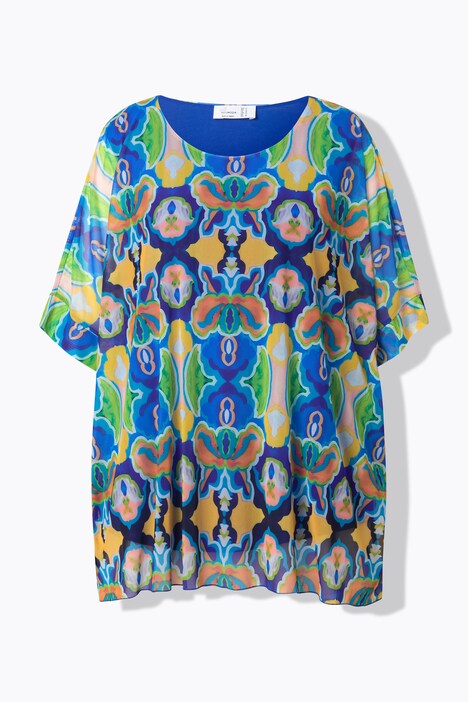 Mesh blouse, oversized, all-over print, ondoorzichtige top