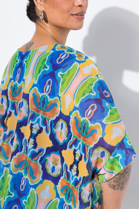 Mesh blouse, oversized, all-over print, ondoorzichtige top