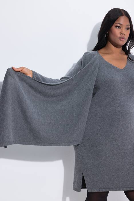 Strickkleid, Schal, V-Ausschnitt, Langarm