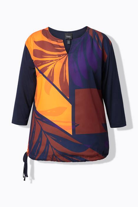 Maglia dal taglio oversize con foglie, scollo a tunica e maniche a 3/4