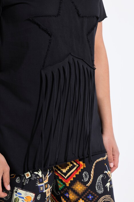 T-shirt dal taglio svasato con stella con frange