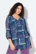 Gesmokte blouse, patchlook, A-lijn, ronde hals, 3/4-mouwen