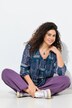Gesmokte blouse, patchlook, A-lijn, ronde hals, 3/4-mouwen