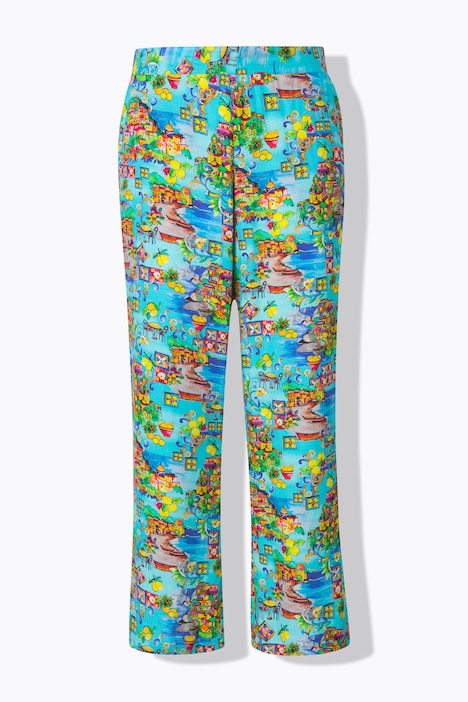 Pantalon, jambe droite et large, motif île