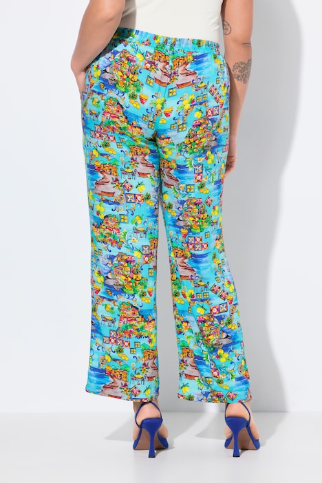 Pantalon, jambe droite et large, motif île