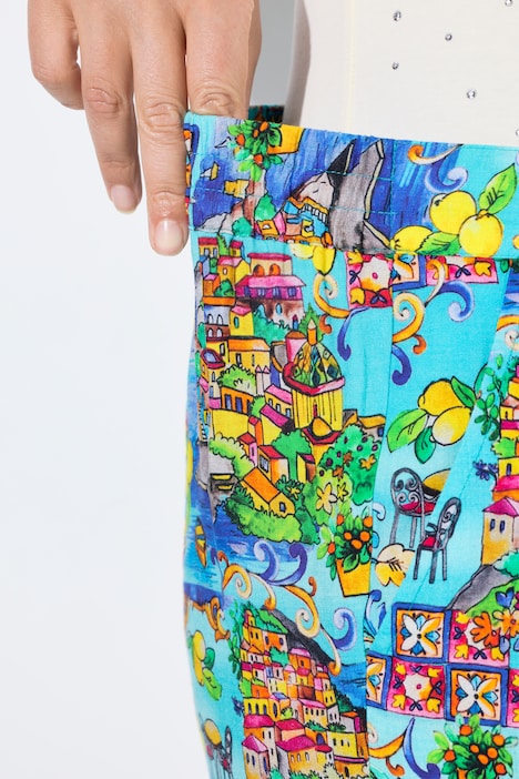 Pantalon, jambe droite et large, motif île