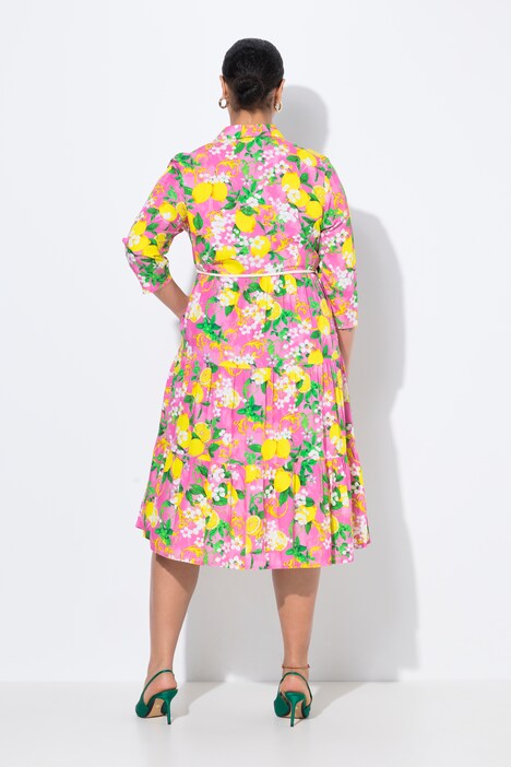 Robe-chemisier longueur midi, motif citrons et coupe évasée