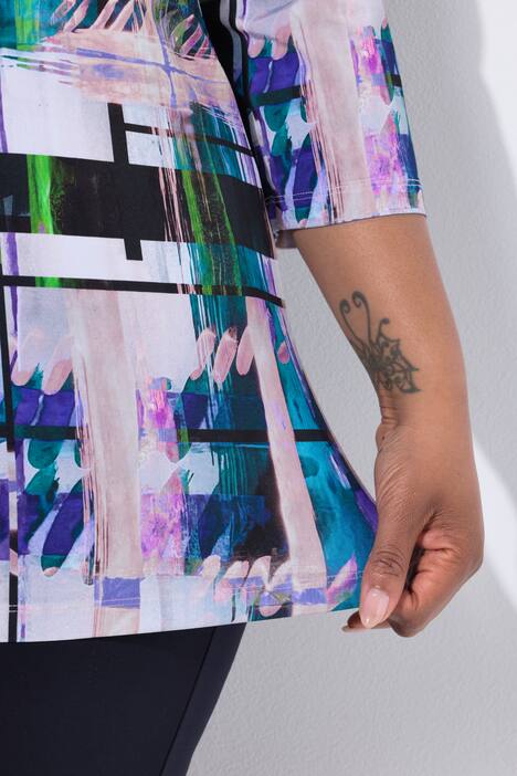 Maglia in tessuto fluente con quadri, scollo a goccia e maniche a 3/4