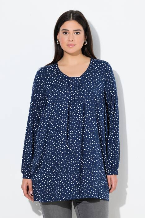 Blouse avec plis fantaisie, encolure carré et manches longues, coupe évasée