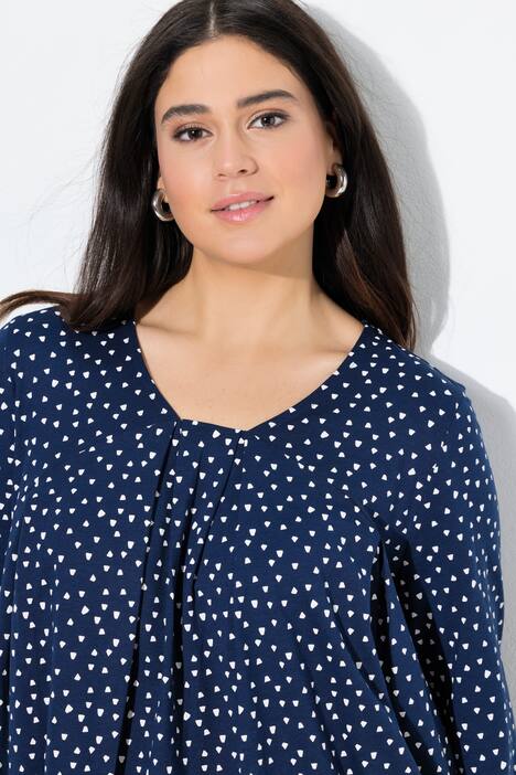 Blouse avec plis fantaisie, encolure carré et manches longues, coupe évasée
