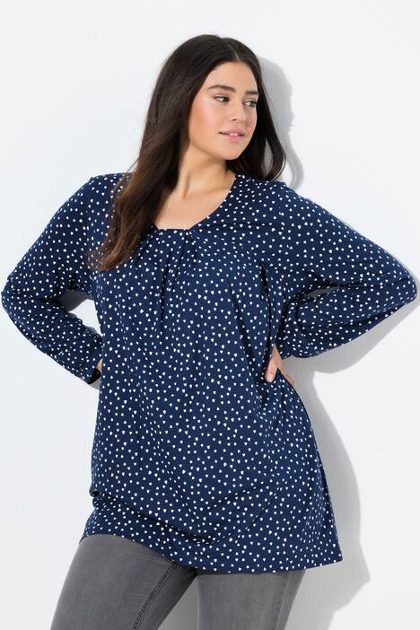 Blouse avec plis fantaisie, encolure carré et manches longues, coupe évasée