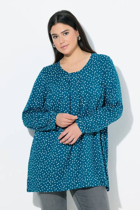 Blouse avec plis fantaisie, encolure carré et manches longues, coupe évasée