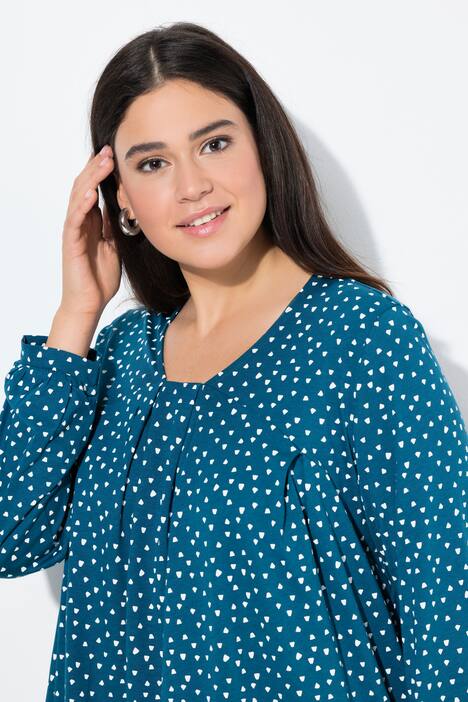 Blouse avec plis fantaisie, encolure carré et manches longues, coupe évasée