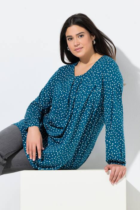 Blouse avec plis fantaisie, encolure carré et manches longues, coupe évasée