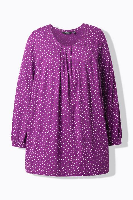 Blouse avec plis fantaisie, encolure carré et manches longues, coupe évasée