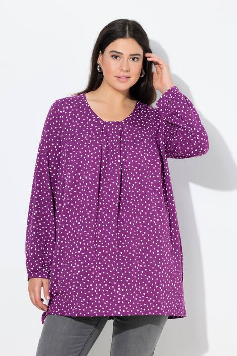 Blouse avec plis fantaisie, encolure carré et manches longues, coupe évasée