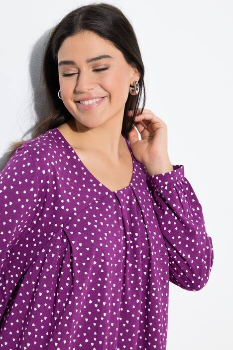Blouse avec plis fantaisie, encolure carré et manches longues, coupe évasée