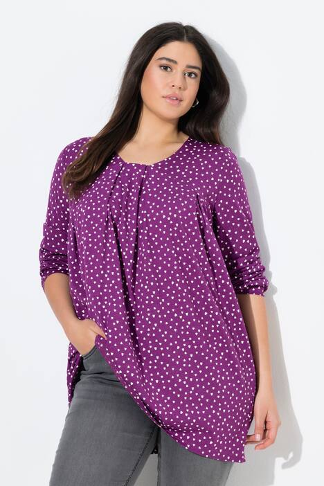 Blouse avec plis fantaisie, encolure carré et manches longues, coupe évasée