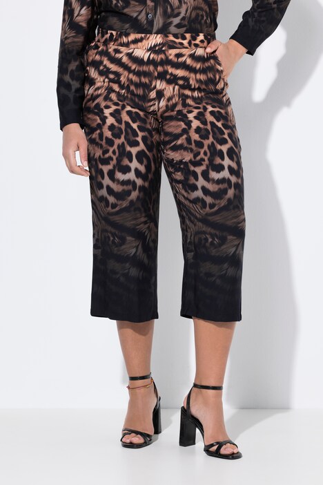 Jupe-culotte à jambes larges et droites, motif léopard en patchwork