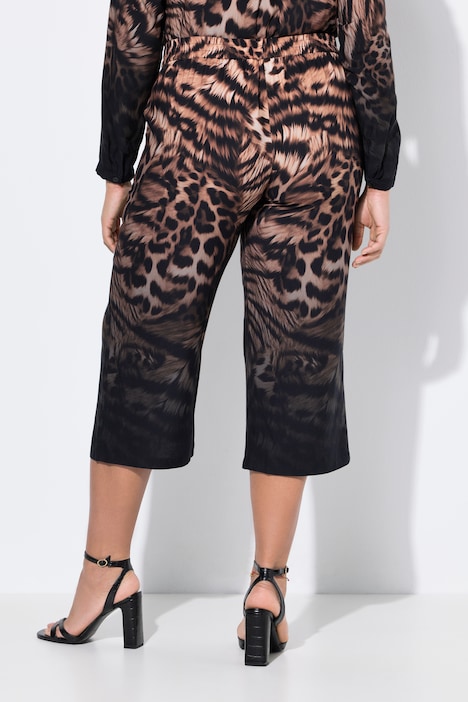 Jupe-culotte à jambes larges et droites, motif léopard en patchwork