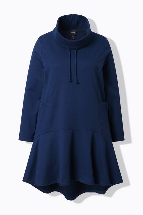 Longsweater, volant, opstaande kraag, lange mouwen, zakken