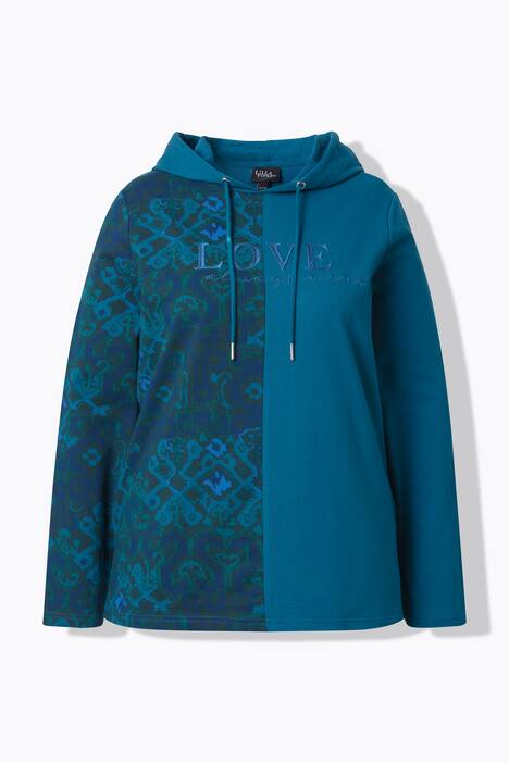 Sweat-shirt à capuche et manches longues, imprimé patchwork