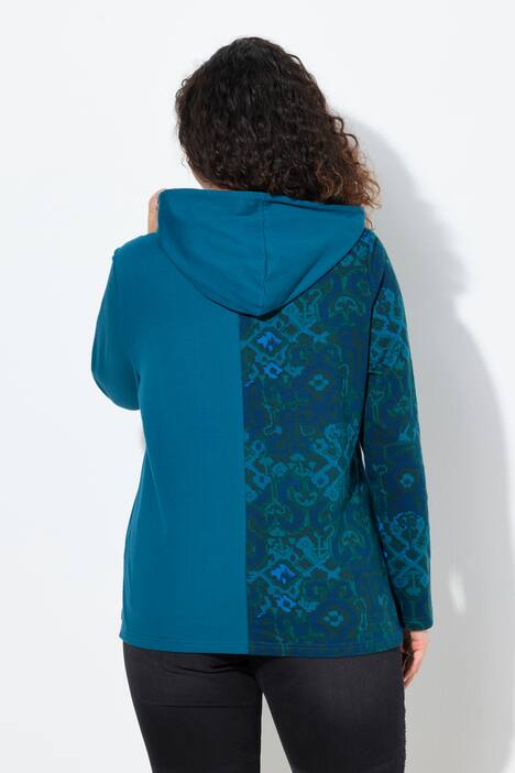Sweat-shirt à capuche et manches longues, imprimé patchwork