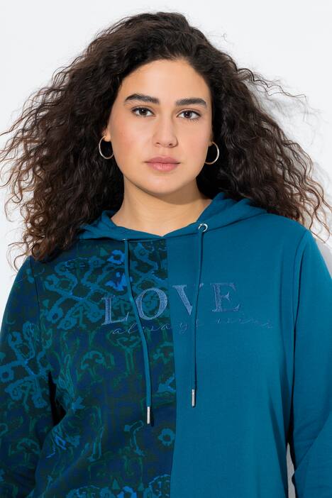 Sweat-shirt à capuche et manches longues, imprimé patchwork