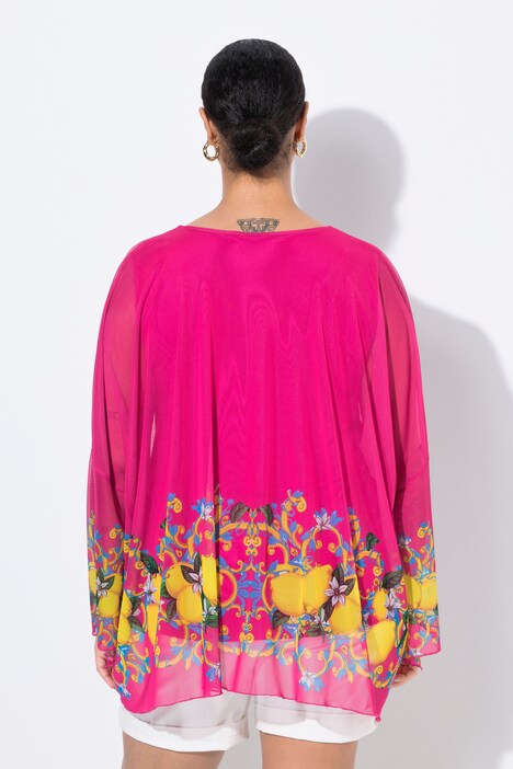 Blouse en tulle oversize, bordure imprimé citrons