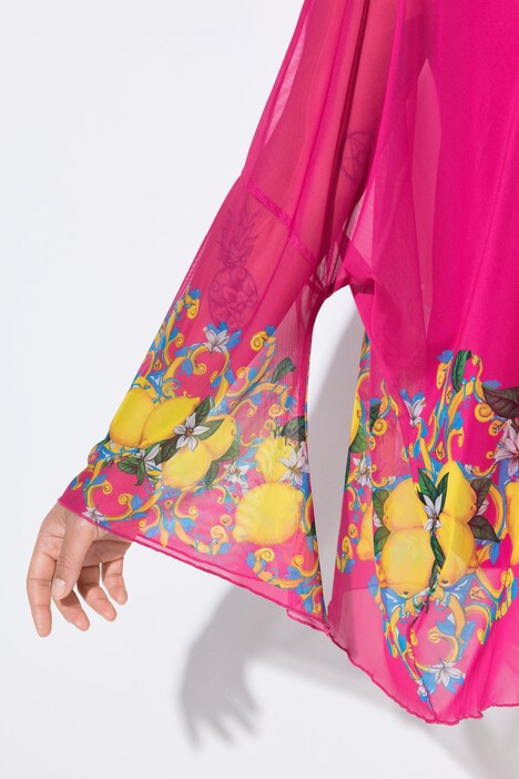 Blouse en tulle oversize, bordure imprimé citrons