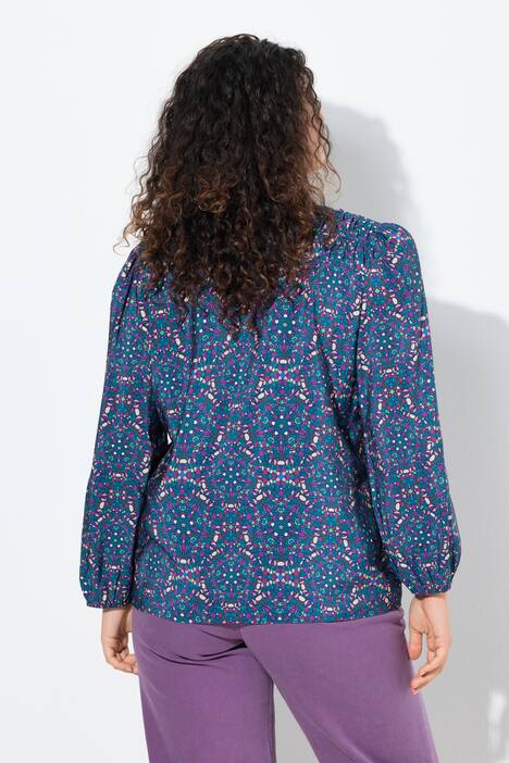 Blouse, sierpas, A-lijn, tuniekhals, siernaden, lange mouwen