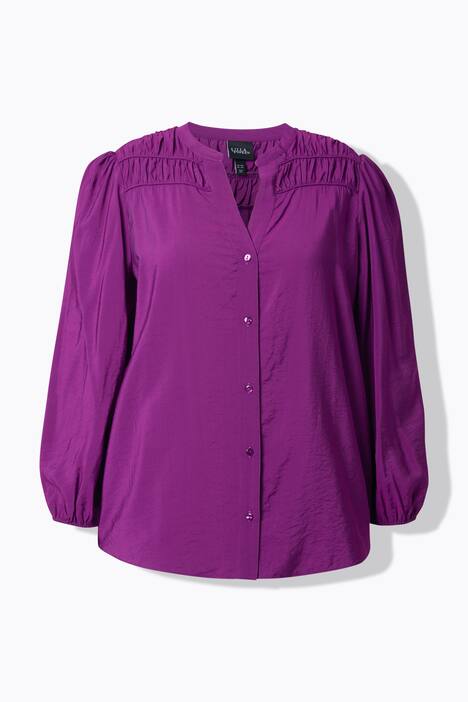 Blouse, sierpas, A-lijn, tuniekhals, siernaden, lange mouwen