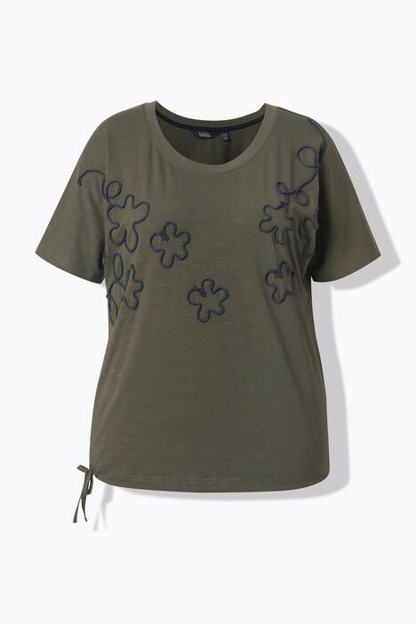 T-skjorte, blomster, oversized, rund hals, langermet, kantbånd