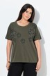 T-shirt, bloemen, oversized, ronde hals, lange mouwen, zoomband
