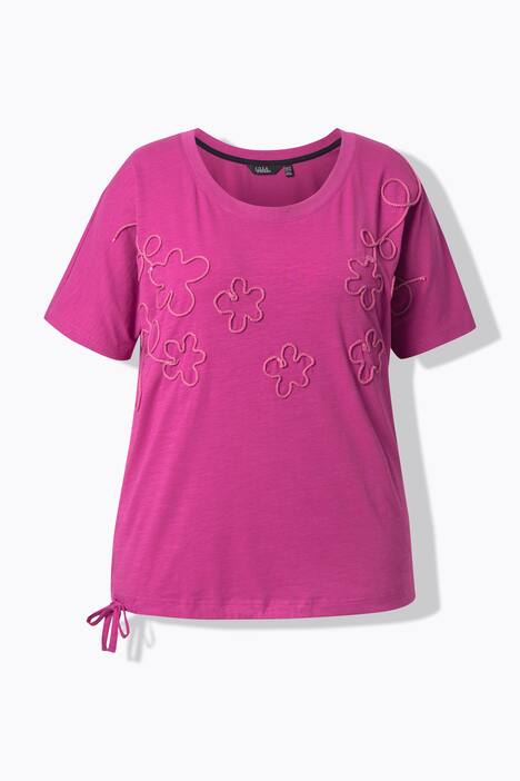 T-skjorte, blomster, oversized, rund hals, langermet, kantbånd
