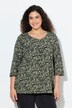 Shirt, bloemen, sierplooien, A-lijn, V-hals, 3/4-mouwen
