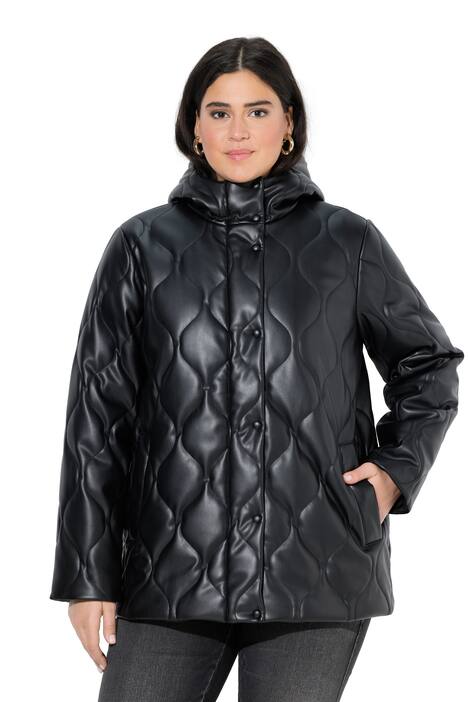 Prošívaná bunda, kožený vzhled, vlnité prošívání, dvoucestný zip