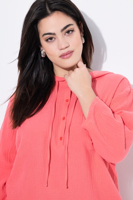 Blouse en mousseline, capuche et coupe évasée
