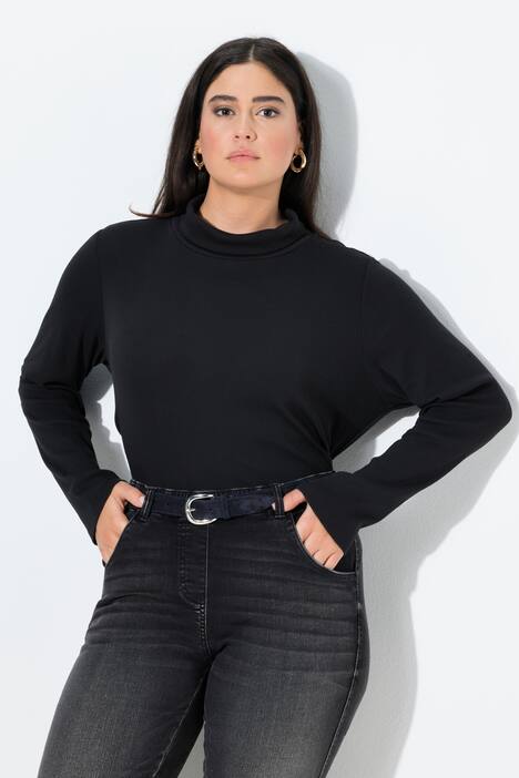Skjorte, ribbestrikket jersey, rullekrage, langermet