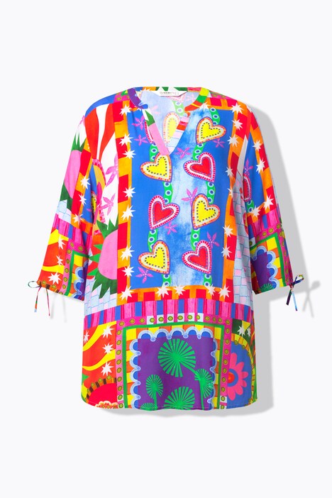 Blouse coupe évasée, jeu de motifs imprimés et manches 3/4
