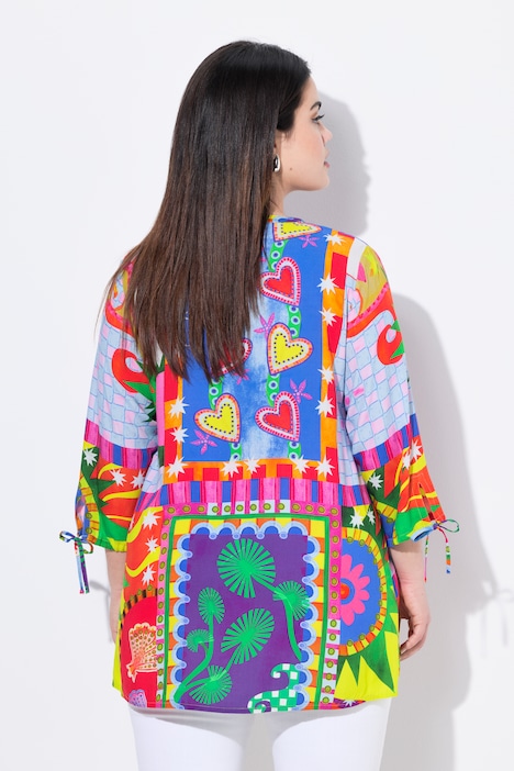 Blouse coupe évasée, jeu de motifs imprimés et manches 3/4