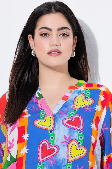Blouse coupe évasée, jeu de motifs imprimés et manches 3/4