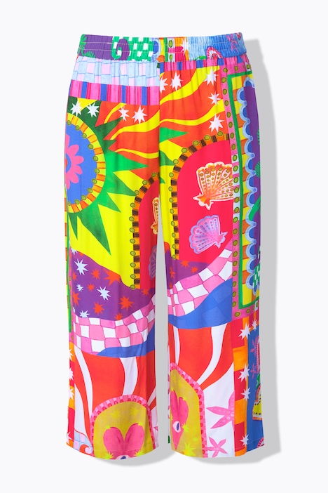 Broek, wijd en recht, motiefmix print