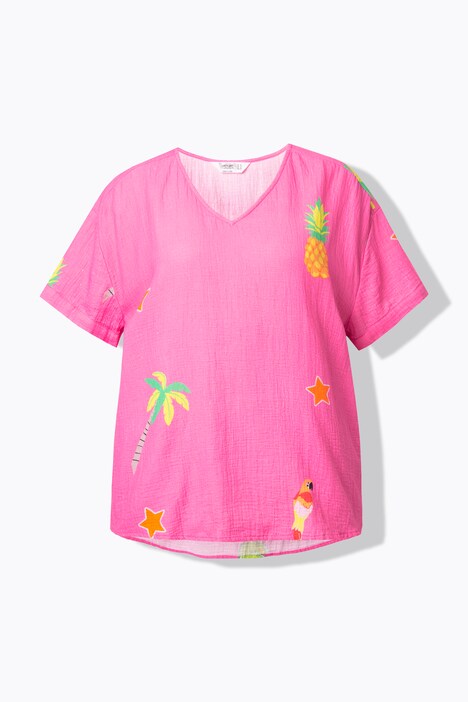 Blusa de muselina, oversize, motivos de impresión