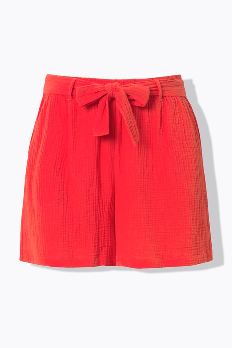 Short en mousseline, jambe large et cordon à nouer