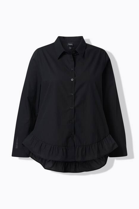 Chemisier évasé à col chemise et manches longues, ourlet à volants