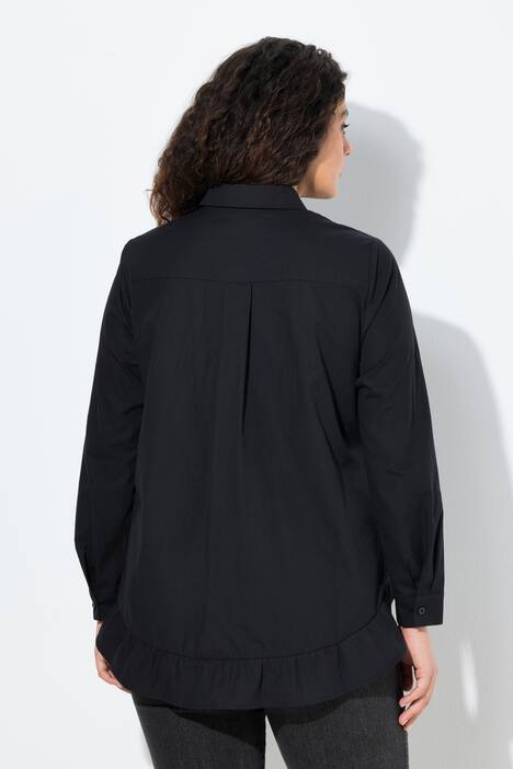 Chemisier évasé à col chemise et manches longues, ourlet à volants