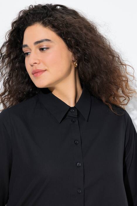 Chemisier évasé à col chemise et manches longues, ourlet à volants